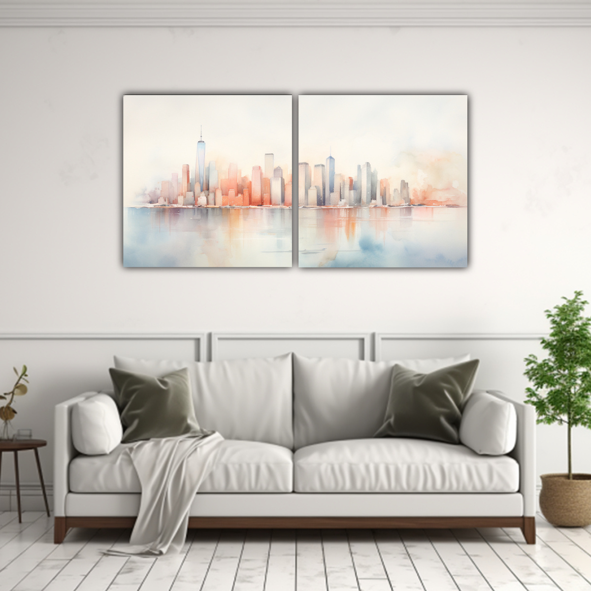 pinturas-decorativas-de-dos-artes-esquema-abstracto-de-una-l-nea-de-horizonte-de-ciudad-en-acuarela-1