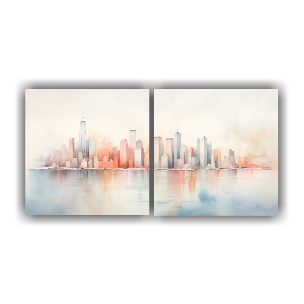 pinturas-decorativas-de-dos-artes-esquema-abstracto-de-una-l-nea-de-horizonte-de-ciudad-en-acuarela