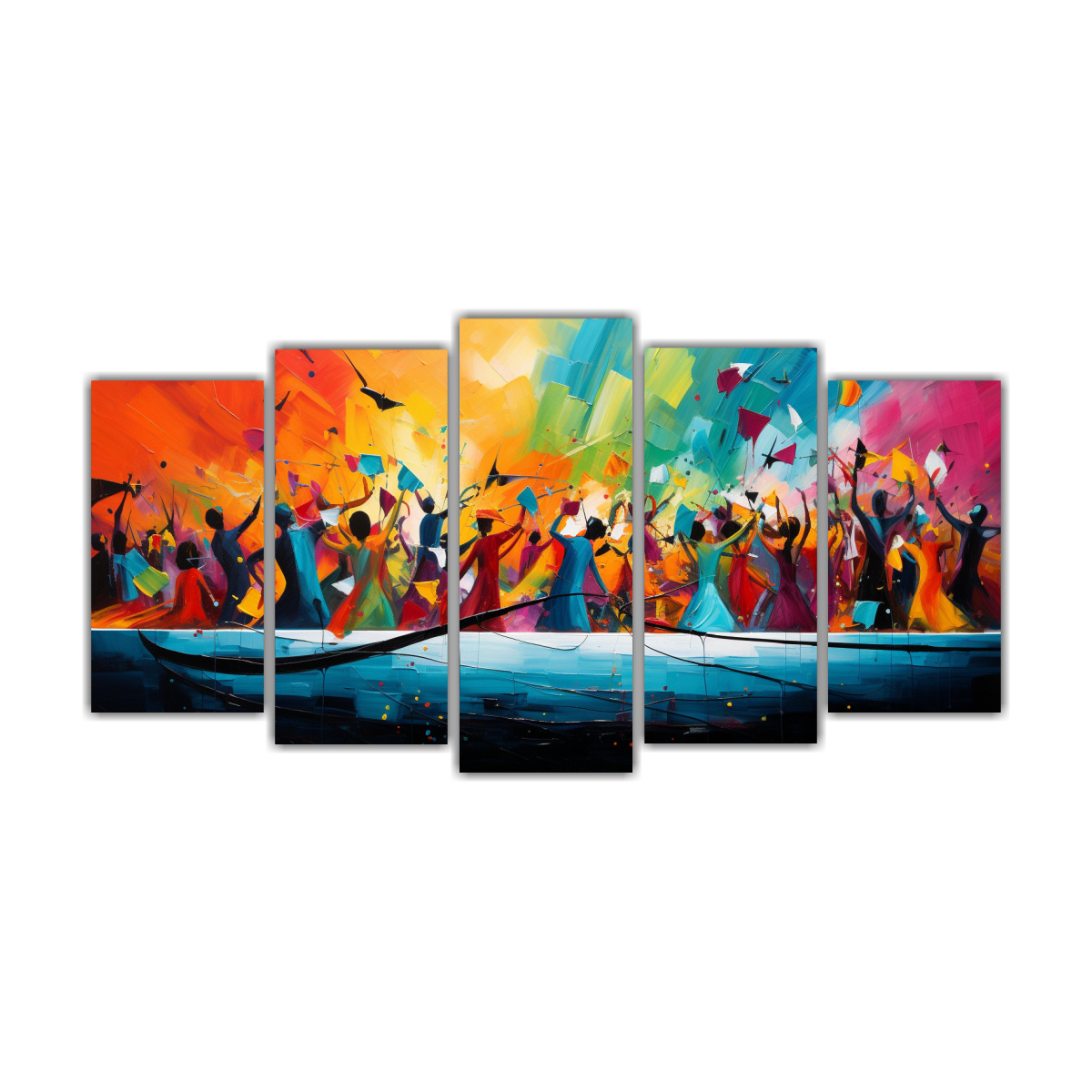 pinturas-decorativas-de-escena-de-carnaval-vibrante-en-cinco-lienzos-de-tela