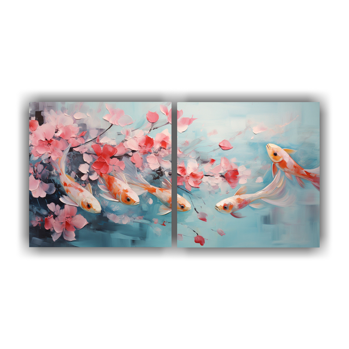 pinturas-decorativas-de-hermoso-ambiente-con-dos-peces-nadando-y-muchas-flores-de-nen-fares