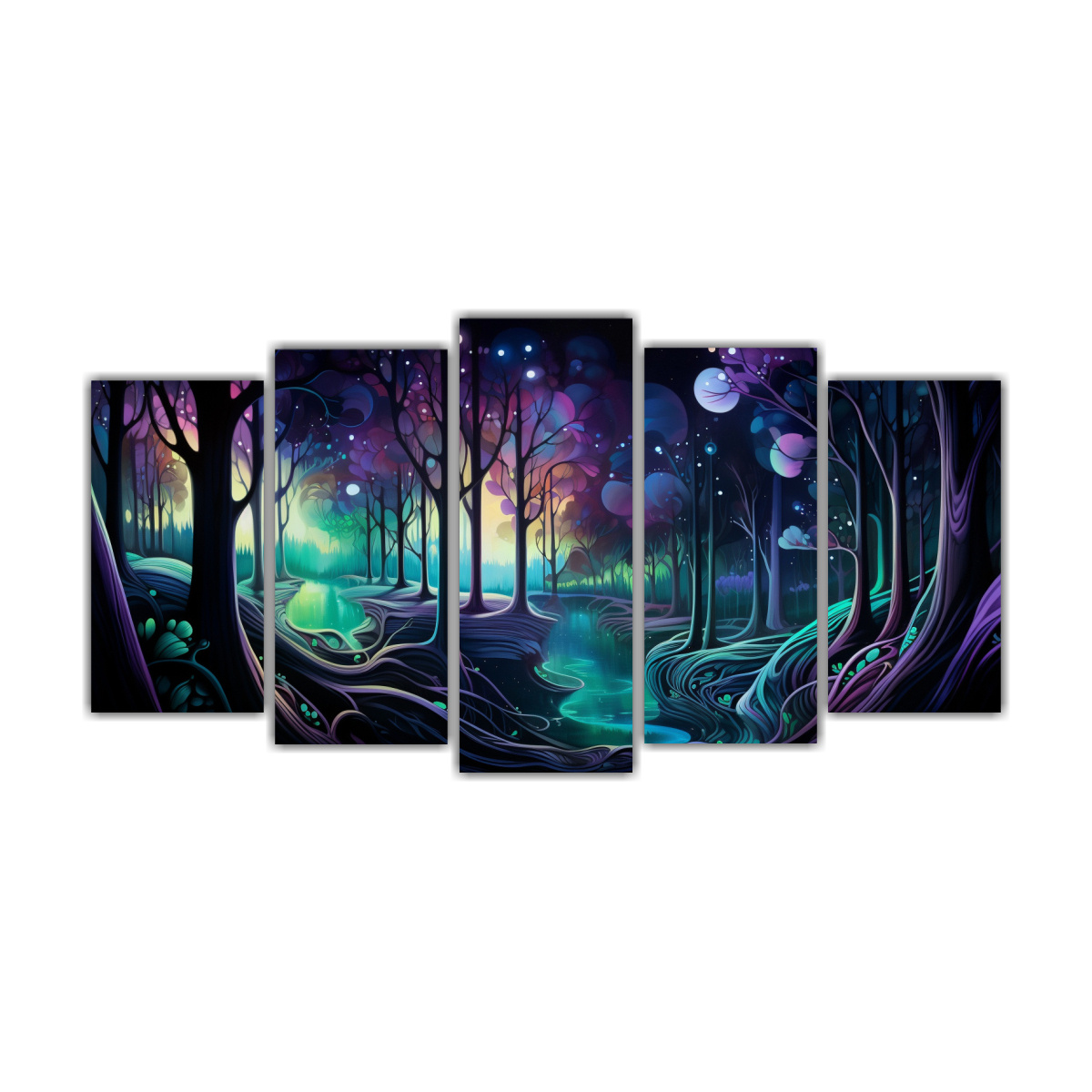 pinturas-decorativas-de-impacto-visual-en-colores-abstractos-que-representan-un-bosque-encantado-