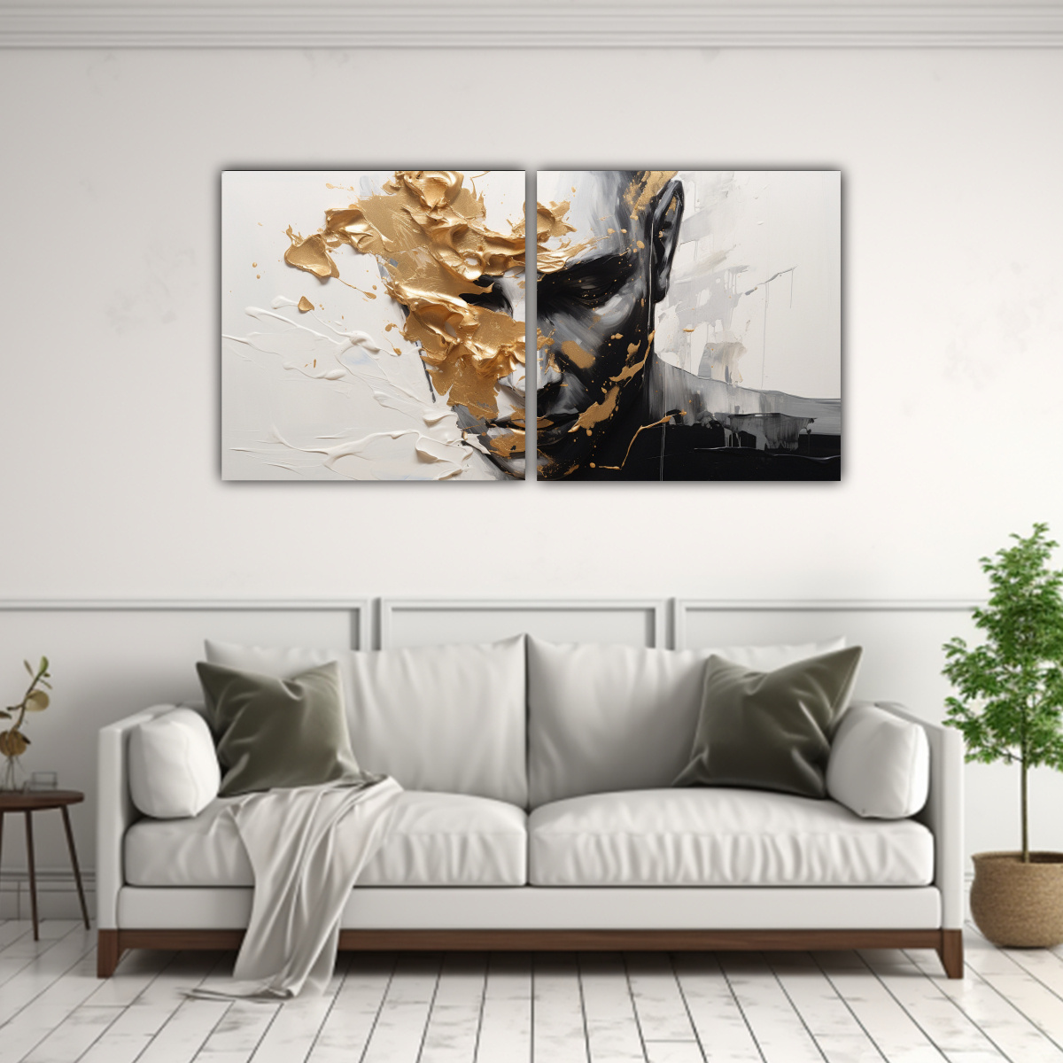 pinturas-decorativas-de-interiores-con-contornos-faciales-y-salpicaduras-de-oro-y-blanco-1