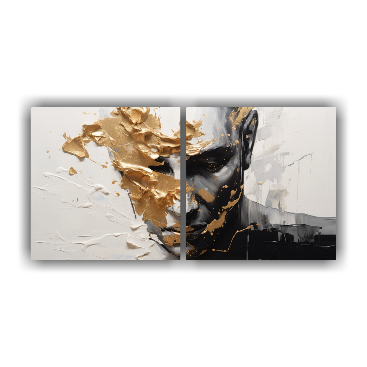 pinturas-decorativas-de-interiores-con-contornos-faciales-y-salpicaduras-de-oro-y-blanco