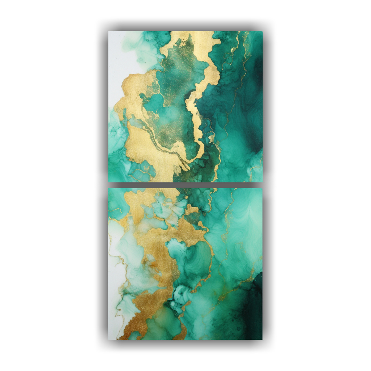 pinturas-decorativas-de-lienzo-sublimado-en-verde-esmeralda-blanco-y-dorado-con-agua-brillante-dorada-