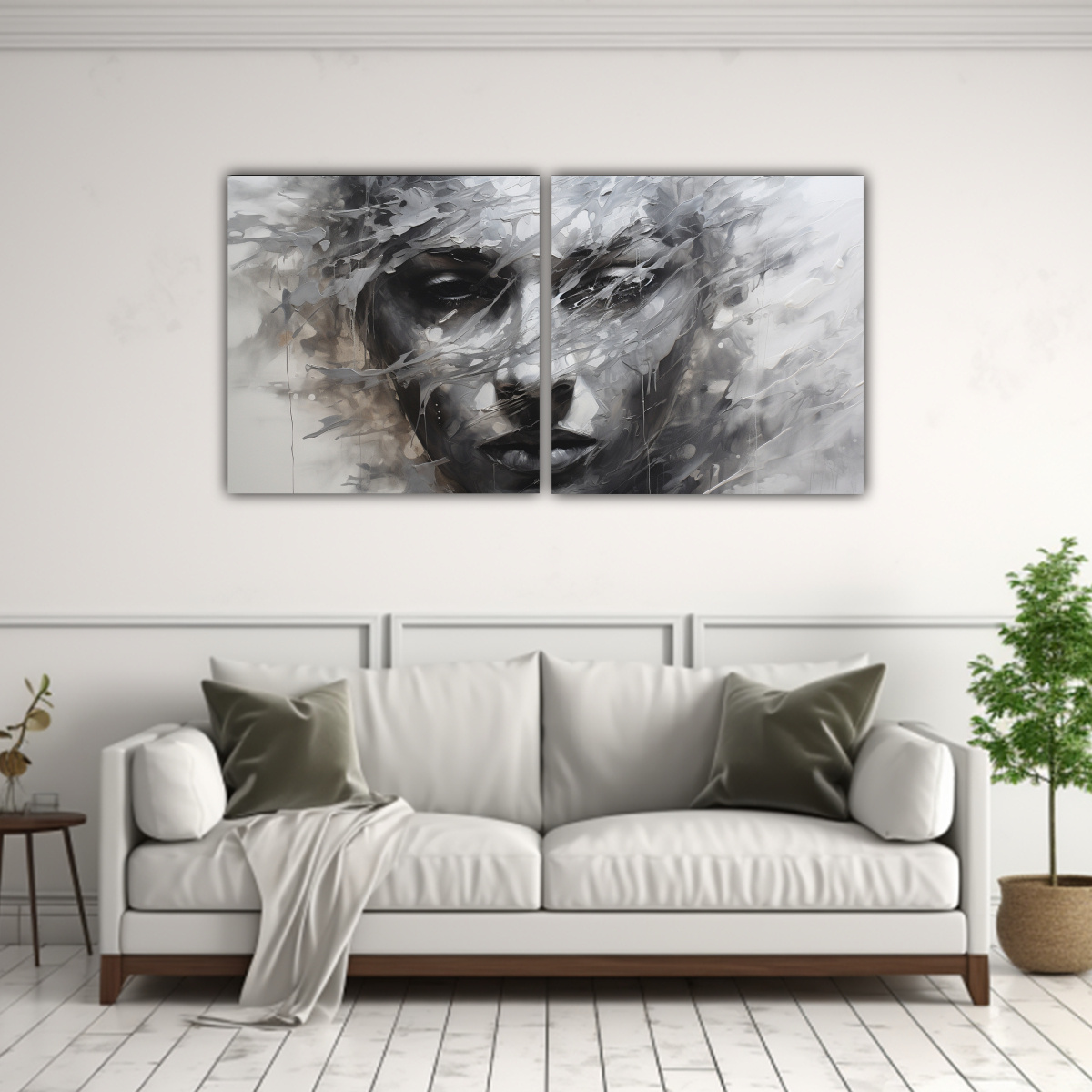 pinturas-decorativas-de-lienzo-urbano-con-contornos-faciales-y-salpicaduras-plateadas-y-blancas-1