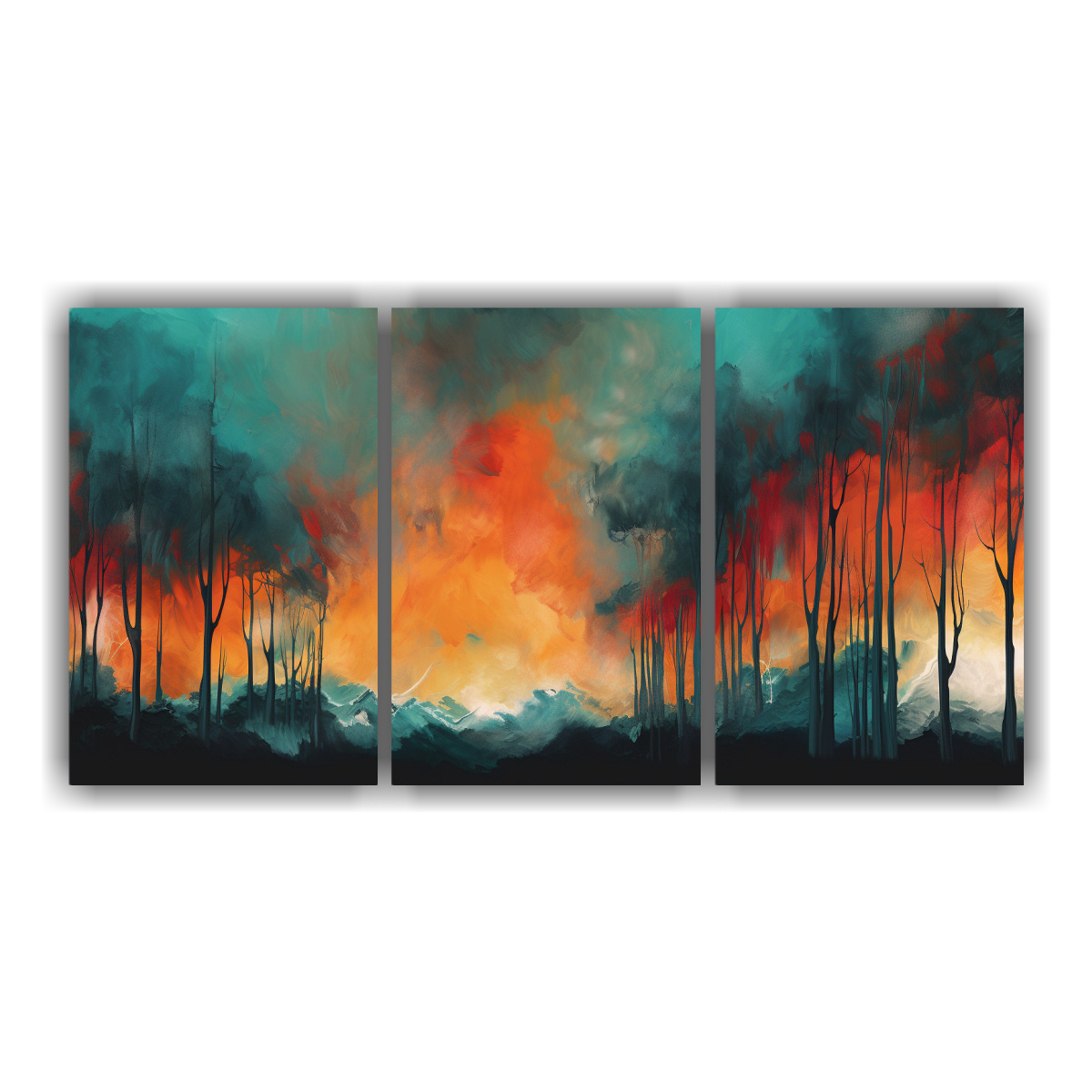 pinturas-decorativas-de-rboles-abstractos-en-tonos-turquesa-y-naranja-oscuro-de-tres-artes-dibujo