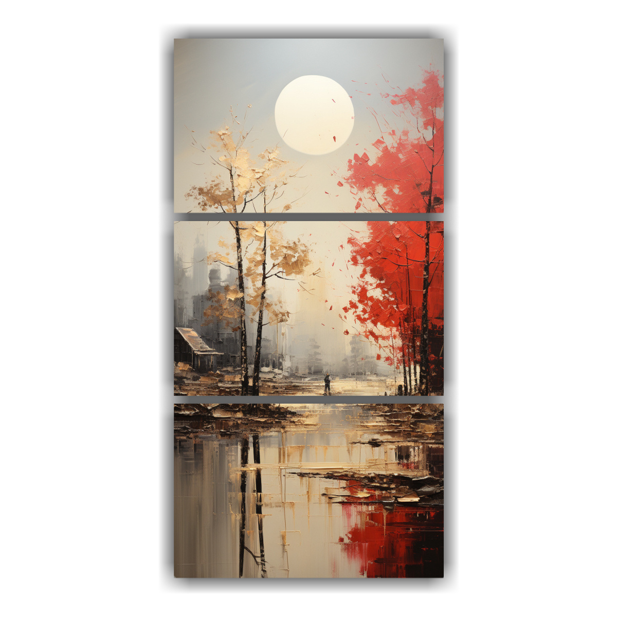 pinturas-decorativas-de-rboles-en-plata-y-oro-de-tres-cuadros-de-alta-calidad