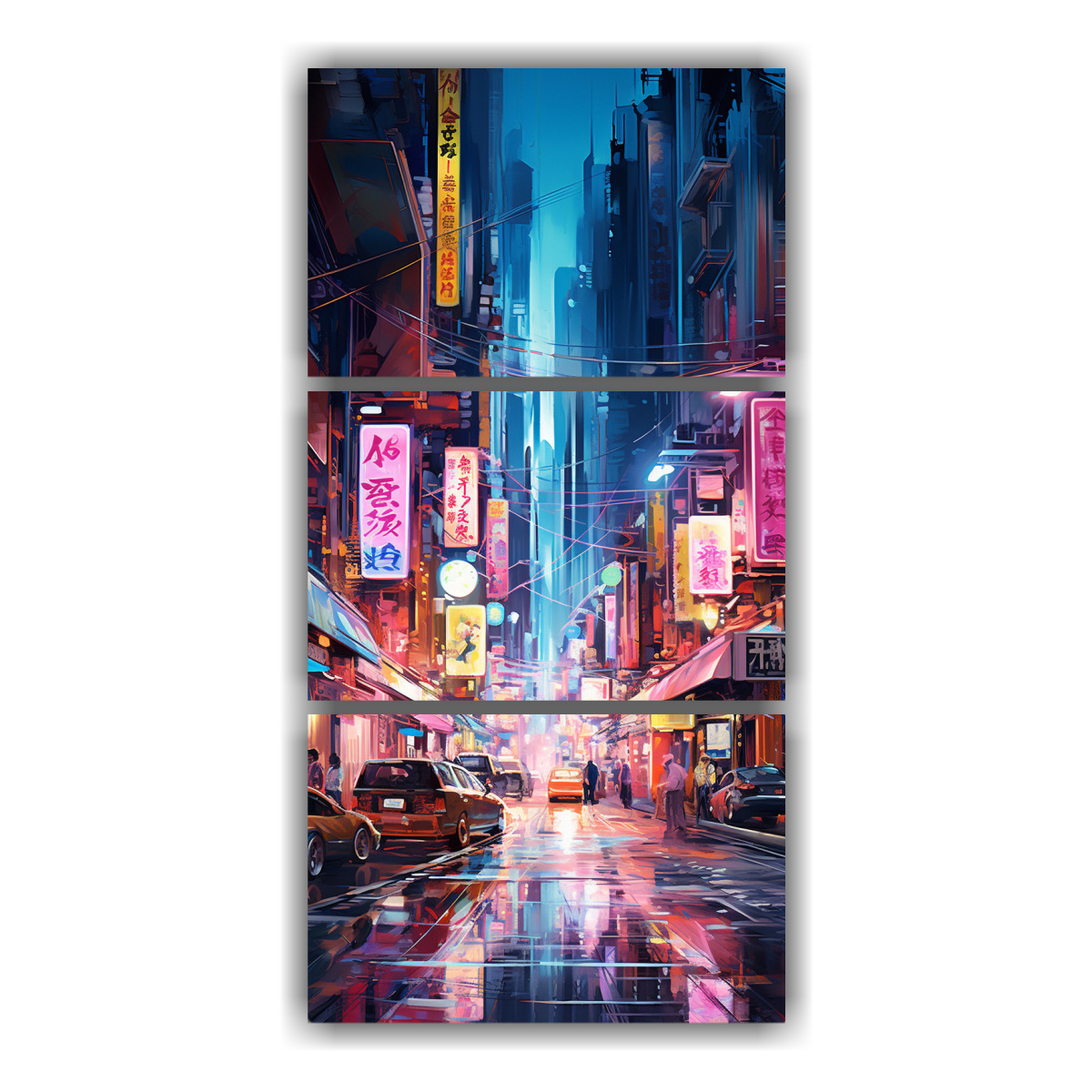 pinturas-decorativas-de-tres-cuadros-calidos-salon-la-energ-a-din-mica-de-un-bullicioso-mercado-de-hong-kong-