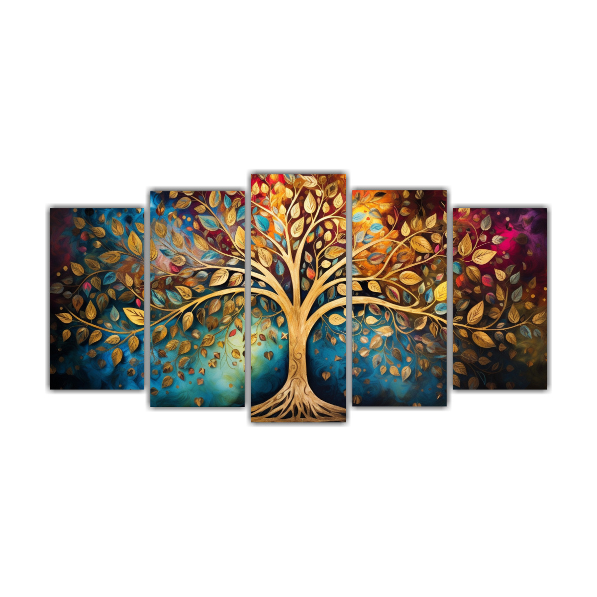 pinturas-decorativas-del-rbol-en-dorado-y-arco-ris-en-cinco-artes-vanguardia-pop-art