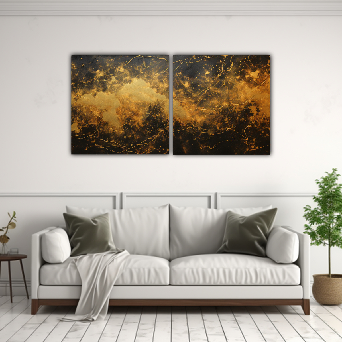 pinturas-decorativas-en-un-fondo-negro-dorado-enmarcadas-1
