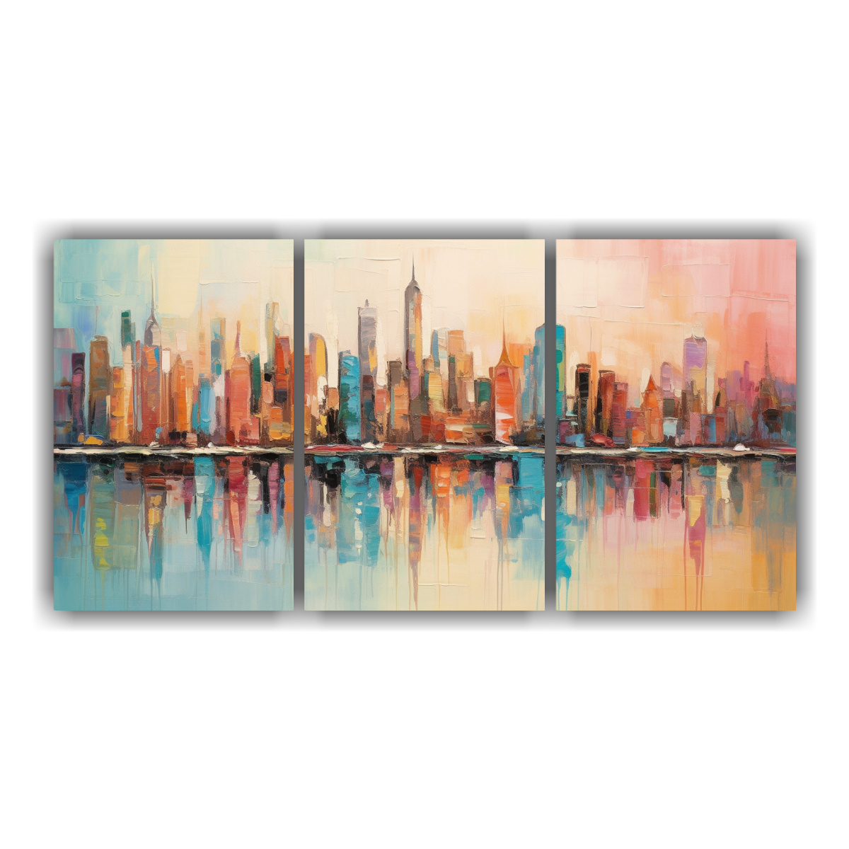 pinturas-decorativas-estilo-lienzo-de-tela-con-dise-o-de-la-ciudad-y-luces-coloridas