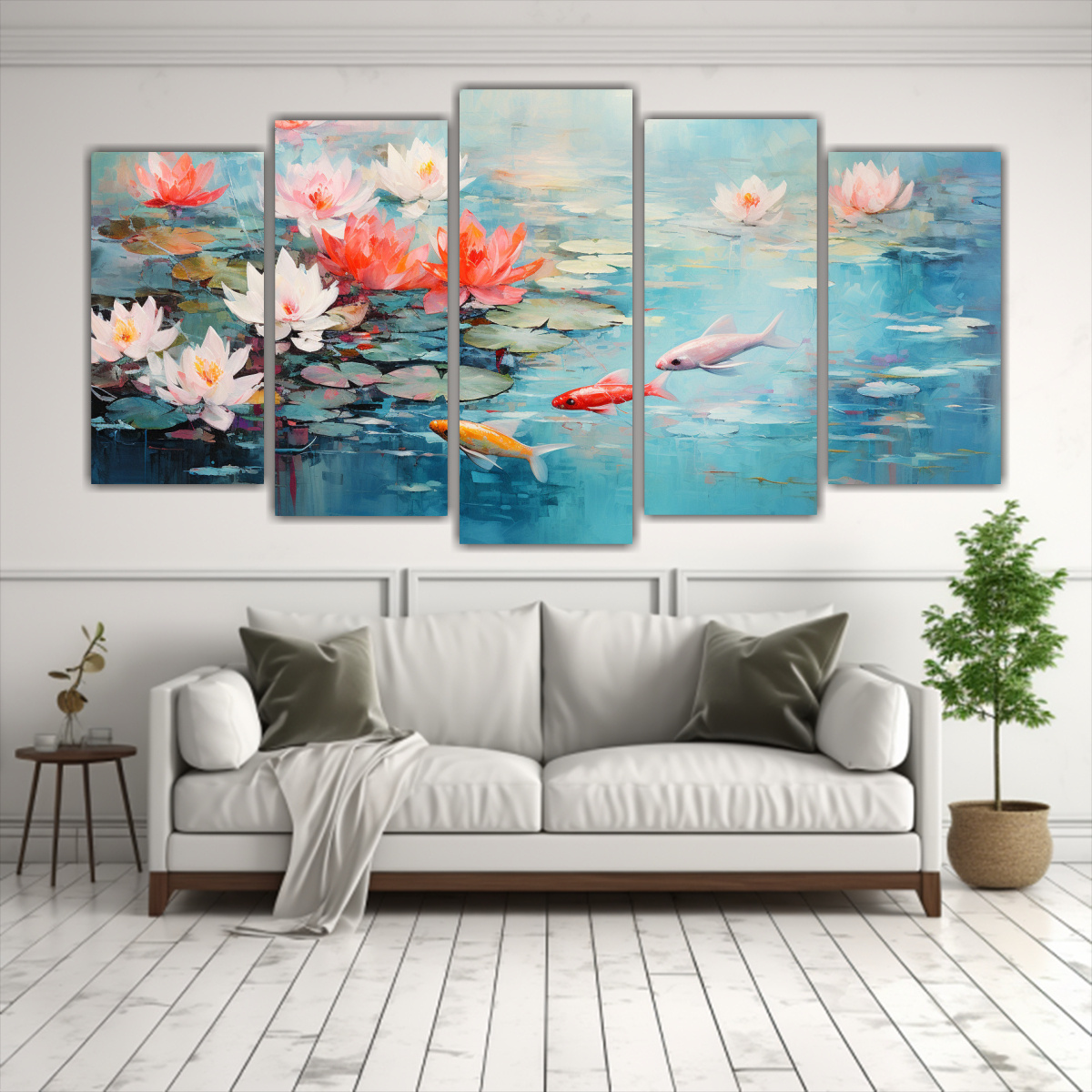 pinturas-decorativas-exclusivas-lirios-de-agua-y-dos-peces-nadando-1-1