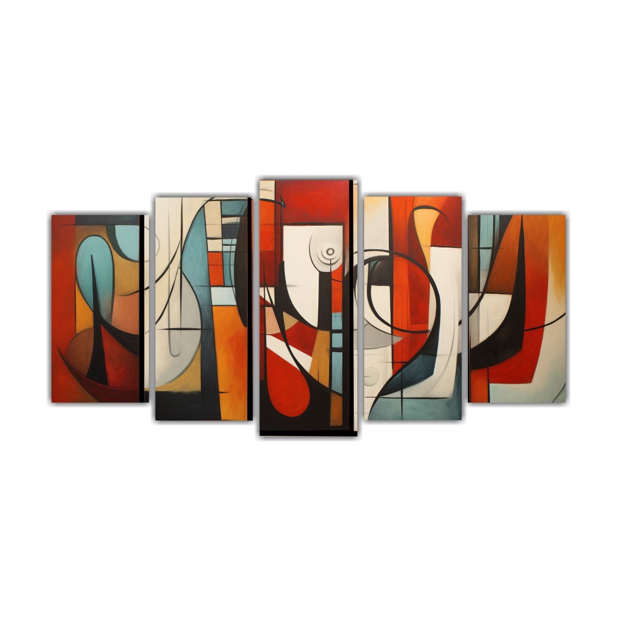 pinturas-decorativas-inspiradas-en-el-cubismo-con-formas-abstractas-cinco-lienzos-de-tela