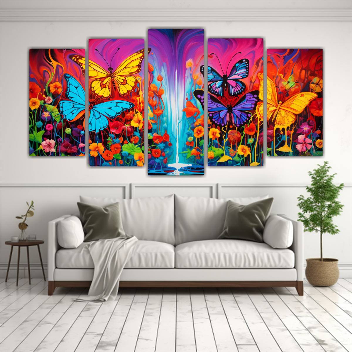 pinturas-decorativas-originales-con-tres-mariposas-y-flores-psicod-licas-1