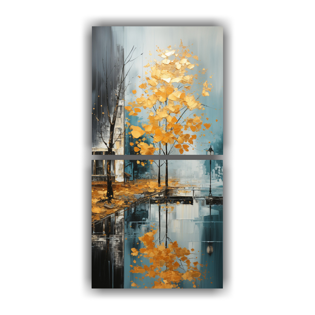 pinturas-decorativas-set-2-artes-hermoso-llamativo-de-rboles-en-plateado-y-dorado