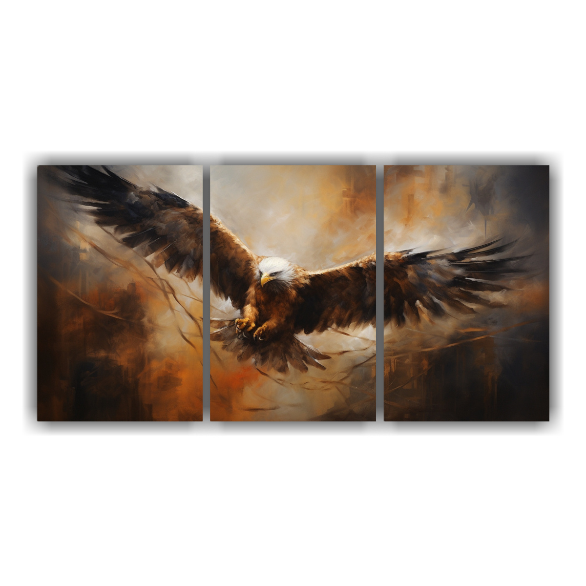 pinturas-decorativas-set-3-telas-en-bastidor-poca-abstracta-vuelo-guila-solitaria