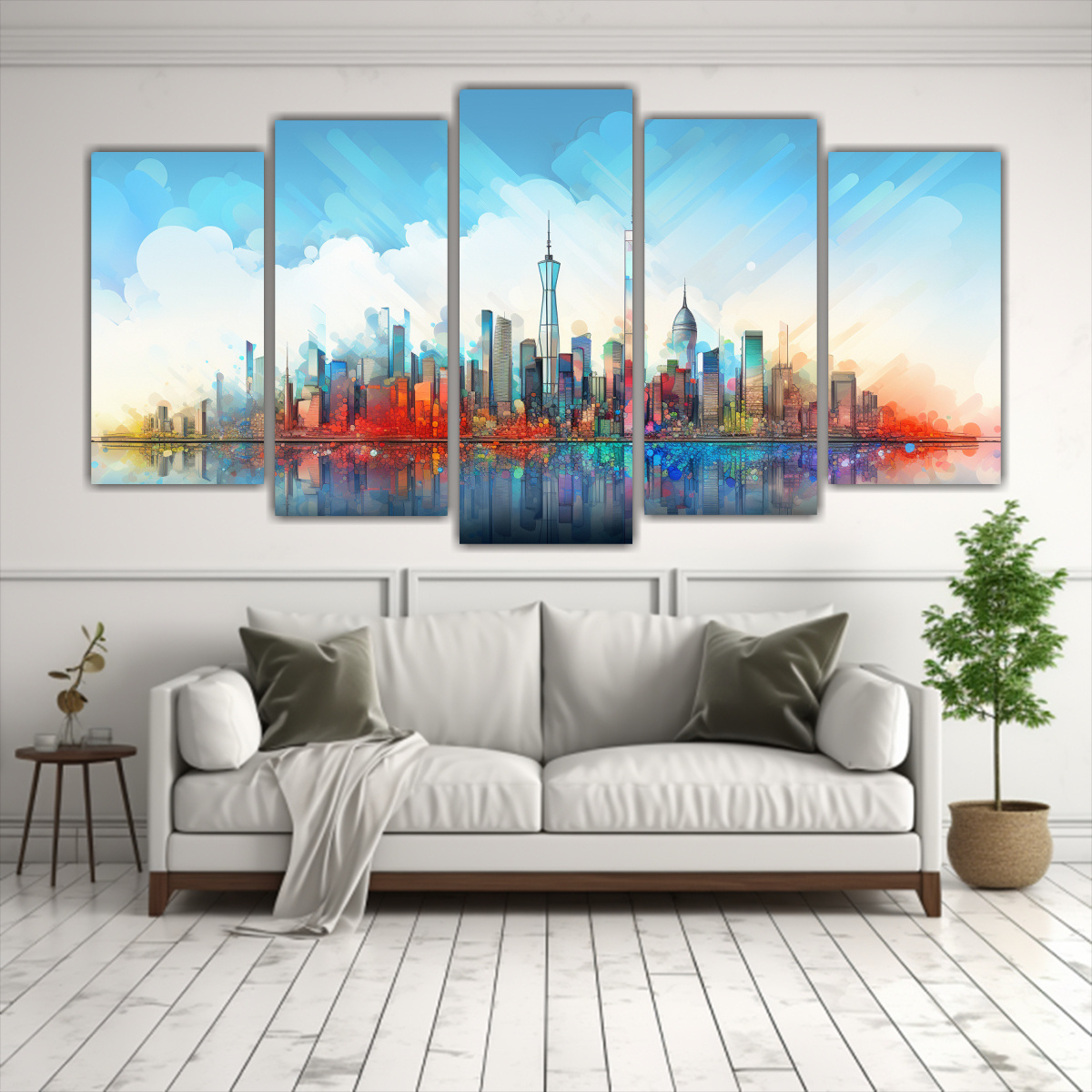 pinturas-decorativas-set-5-lienzos-conceptuales-un-horizonte-urbano-de-formas-geom-tricas-1