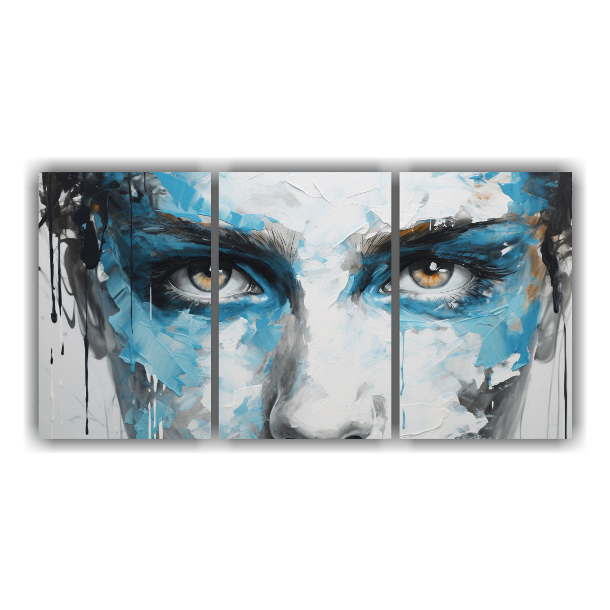 pinturas-decorativas-tela-sublimada-de-tres-artes-contornos-faciales-y-salpicaduras-en-plata-y-turquesa-