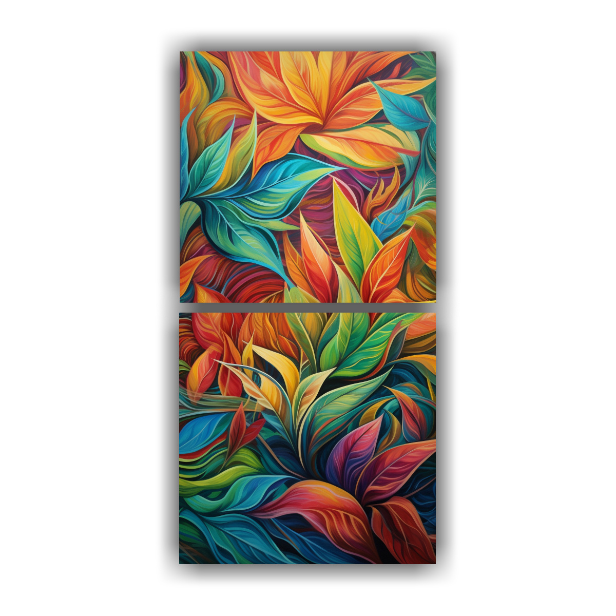 pinturas-decorativas-verticales-dos-artes-patrones-abstractos-giratorios-y-exuberantes-en-un-entorno-tropical