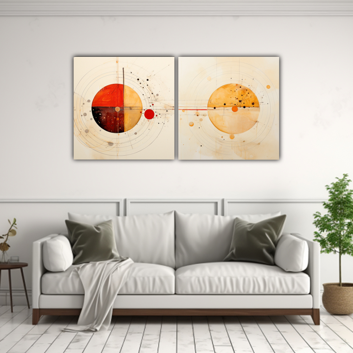 pinturas-dos-canvas-calidos-armonia-con-c-rculo-de-puntos-y-l-neas-coloreadas-1