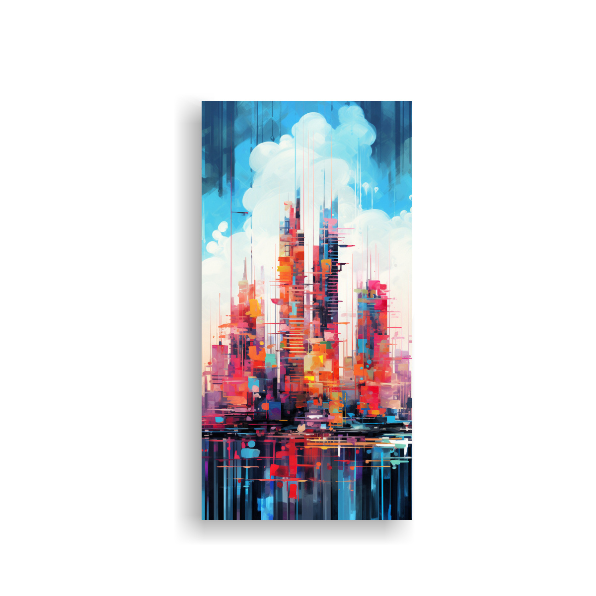 pinturas-mixtas-art-sticas-de-lienzos-verticales-con-vibrantes-skylines-en-estilo-glitch-de-intensidad