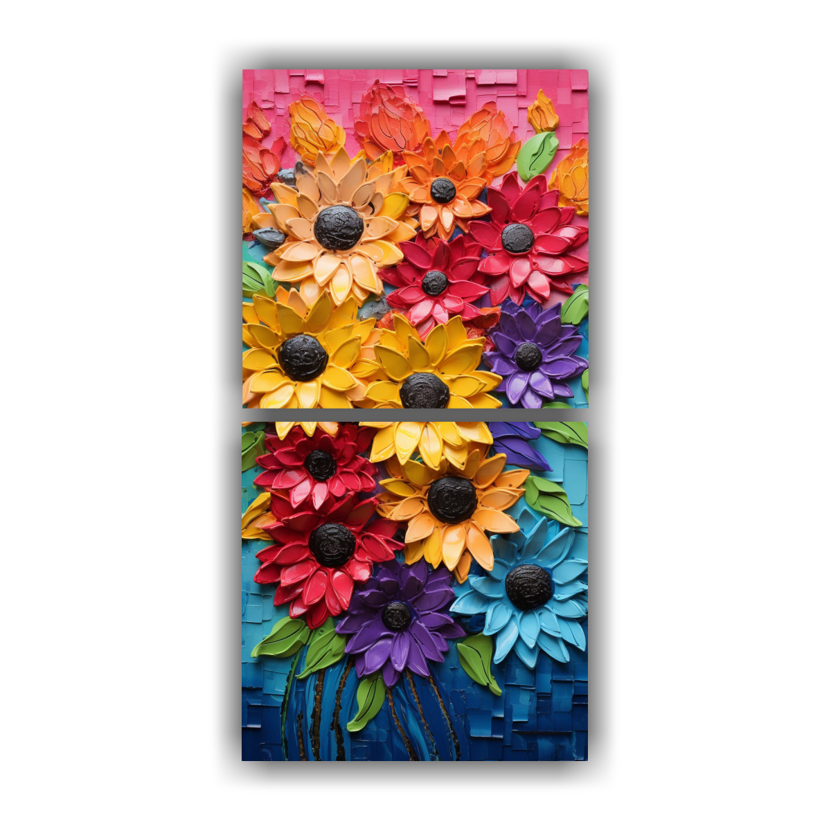 set-2-artes-concepto-obra-maestra-pintura-de-girasoles-en-colores-arco-ris-en-lienzo-para-decorar-pinturas