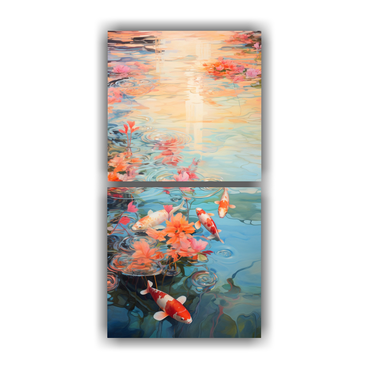 set-2-cuadros-de-tela-impresos-belleza-natural-ondas-abstractas-suaves-de-un-sereno-estanque-de-peces-koi-en-pinturas-de-decoraci-n