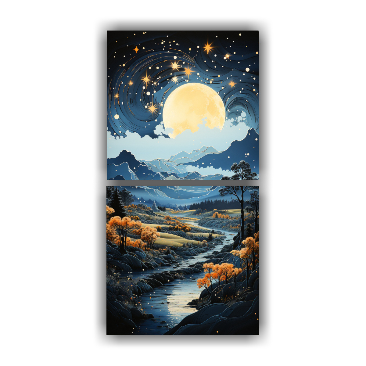 set-2-cuadros-inspiraci-n-colorido-en-la-monta-a-con-la-luna-