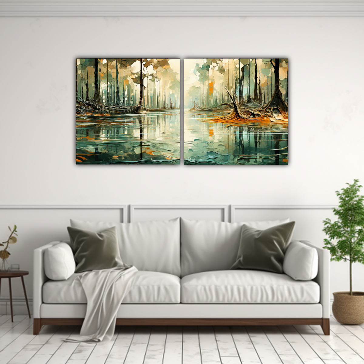 set-2-lienzos-conceptual-motivo-bosque-sereno-con-estanque-decoraci-n-pinturas-1