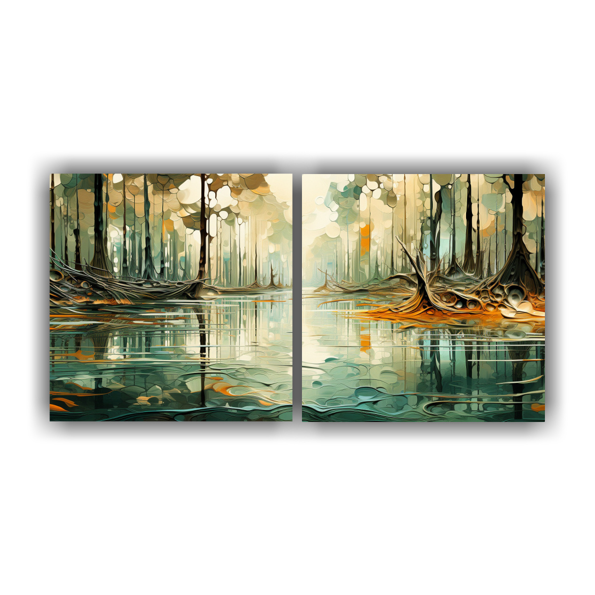 set-2-lienzos-conceptual-motivo-bosque-sereno-con-estanque-decoraci-n-pinturas