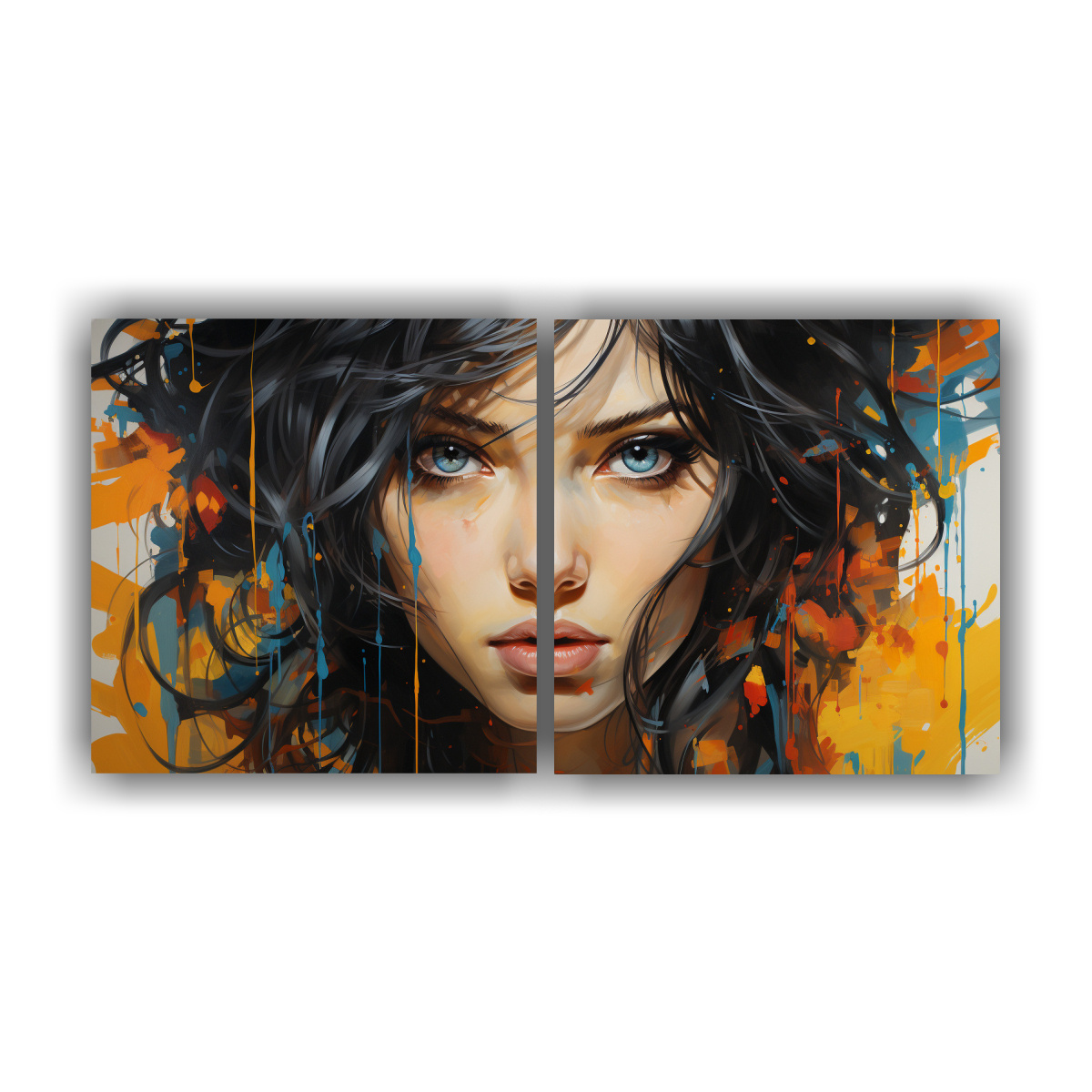 set-2-lienzos-de-tela-impreso-motivo-de-una-colorida-pintura-de-una-chica-comiendo