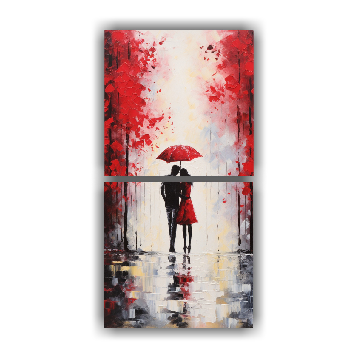 set-2-lienzos-tonos-clasico-pareja-de-amor-bajo-el-paraguas-rojo-pinturas-decorativas-en-lienzo