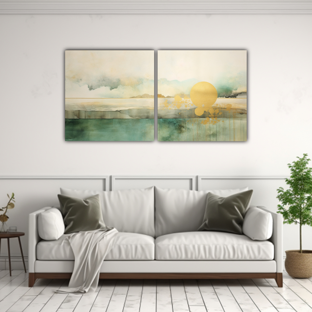 set-2-telas-en-bastidor-hermoso-tem-tica-pintura-con-un-acuarela-verde-turquesa-y-dorada-en-pinturas-de-decoraci-n-1