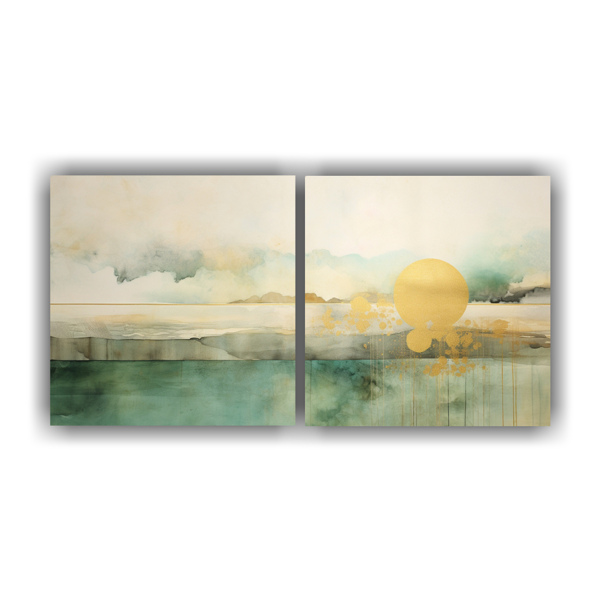 set-2-telas-en-bastidor-hermoso-tem-tica-pintura-con-un-acuarela-verde-turquesa-y-dorada-en-pinturas-de-decoraci-n