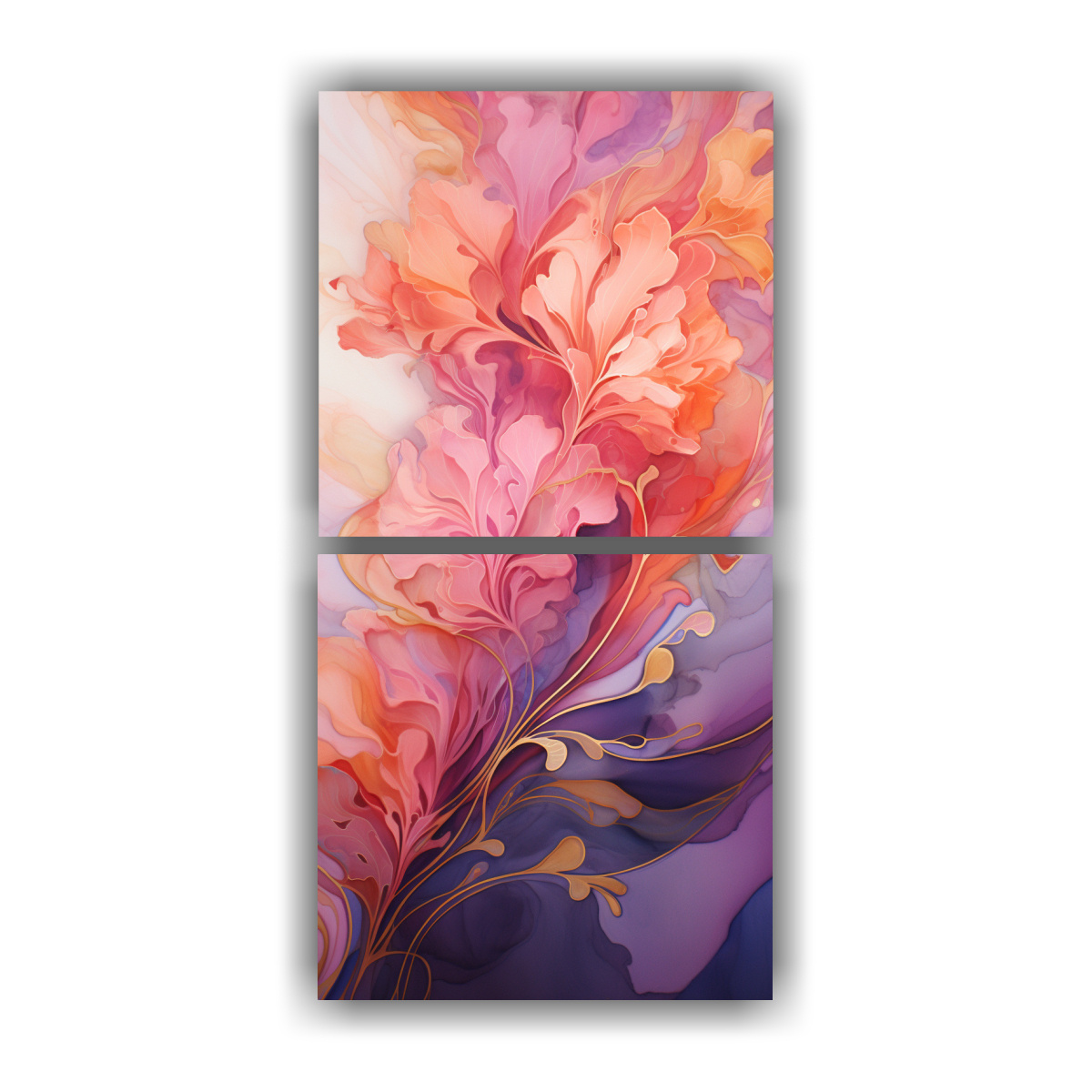 set-2-telas-en-bastidor-tonos-floral-una-pintura-abstracta-de-p-rpura-naranja-y-oro-decoraci-n-de-pinturas