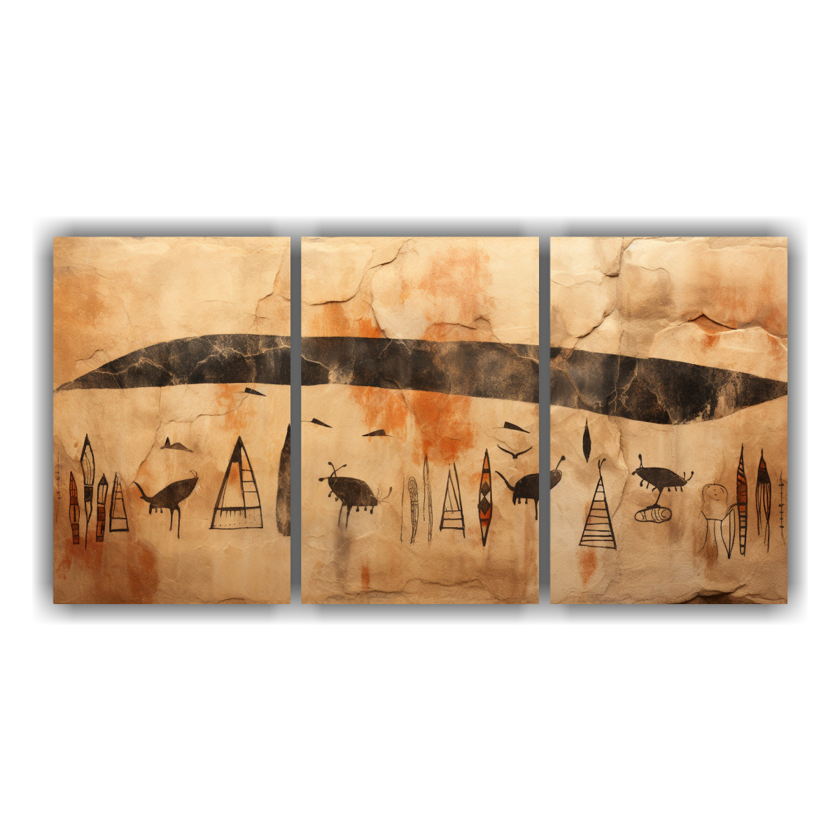 set-3-cuadros-abstractos-para-sala-redefinici-n-abstracta-de-pinturas-rupestres-antiguas