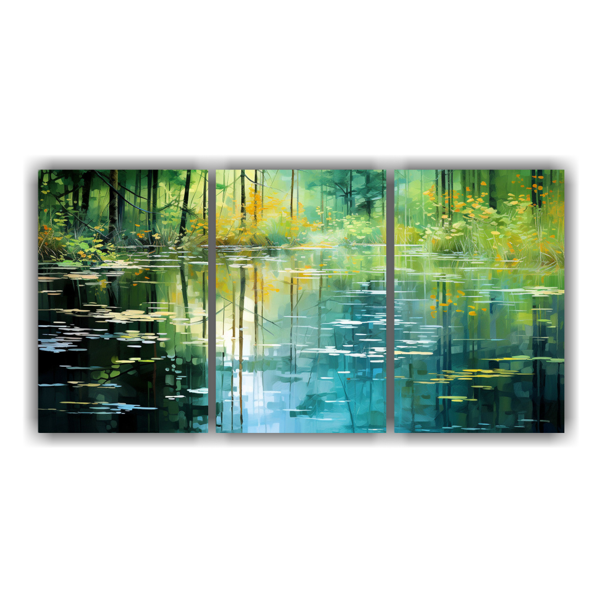 set-3-cuadros-tela-sublimada-sal-n-bosque-tranquilo-y-apacible-capturado-por-un-estanque
