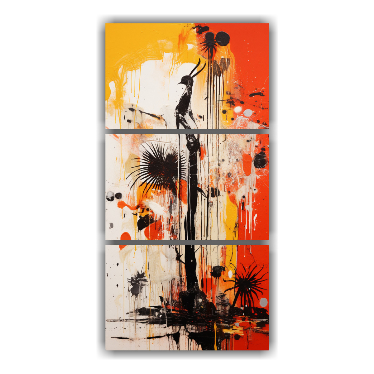 set-3-lienzos-de-tela-hermoso-pintura-abstracta-en-amarillo-y-rojo-con-negro