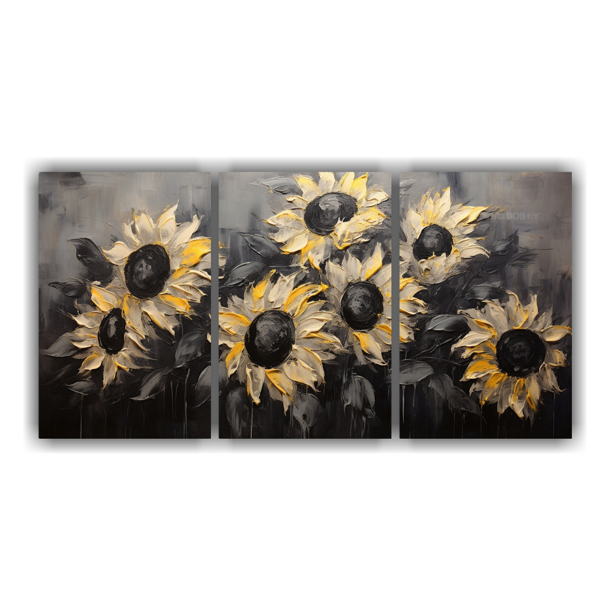 set-3-lienzos-decoraci-n-sim-trico-con-girasoles-negros-en-lienzo-al-estilo