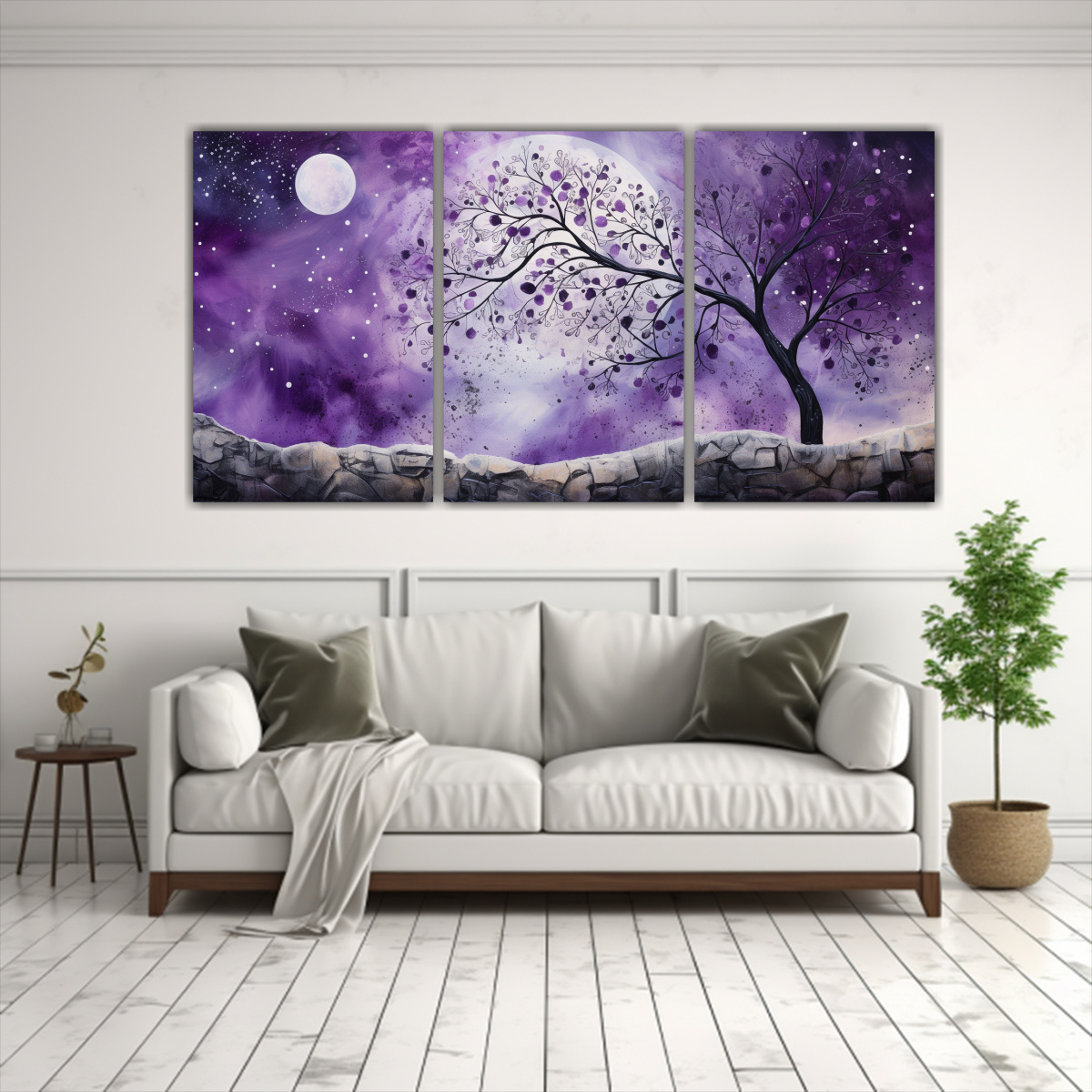 set-3-telas-en-bastidor-colores-motivo-de-rbol-en-morado-y-plata-1