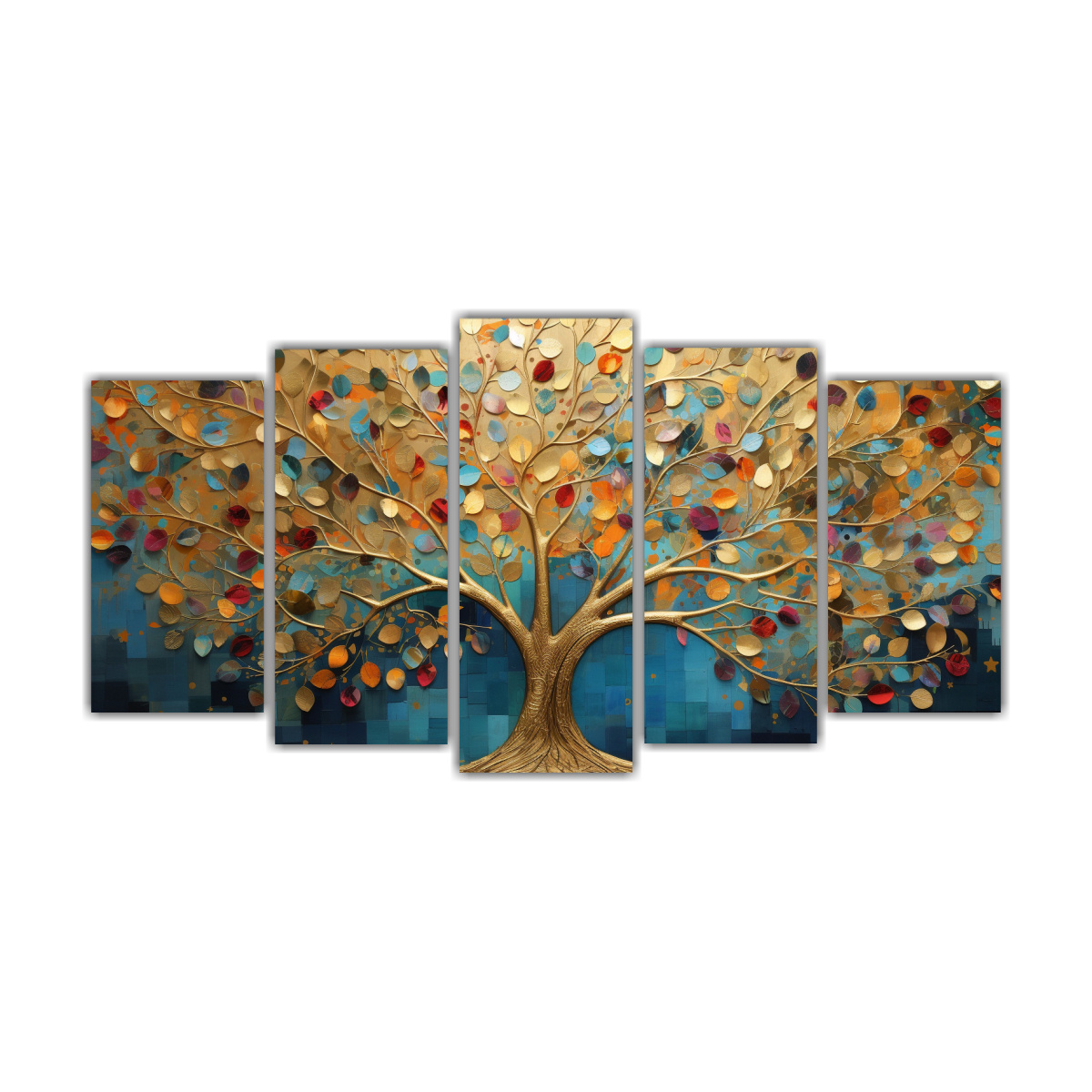 set-5-cuadros-impreso-composici-n-equilibrada-rbol-en-colores-vibrantes-y-dorados