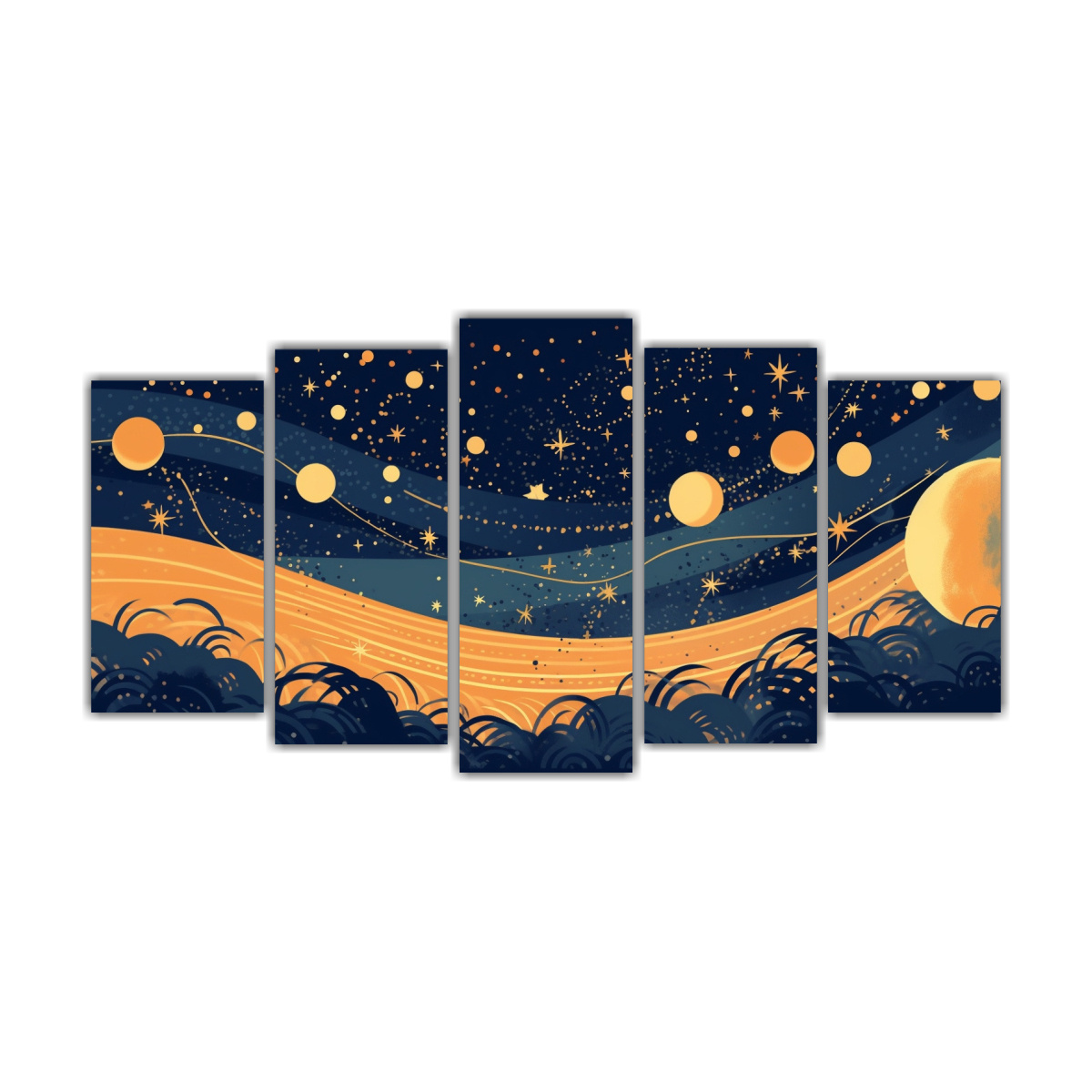 set-5-lienzos-de-tela-acuarela-full-color-la-luna-con-estrellas-est-en-el-cielo-al-estilo-de-mi-decoraci-n-de-pinturas-