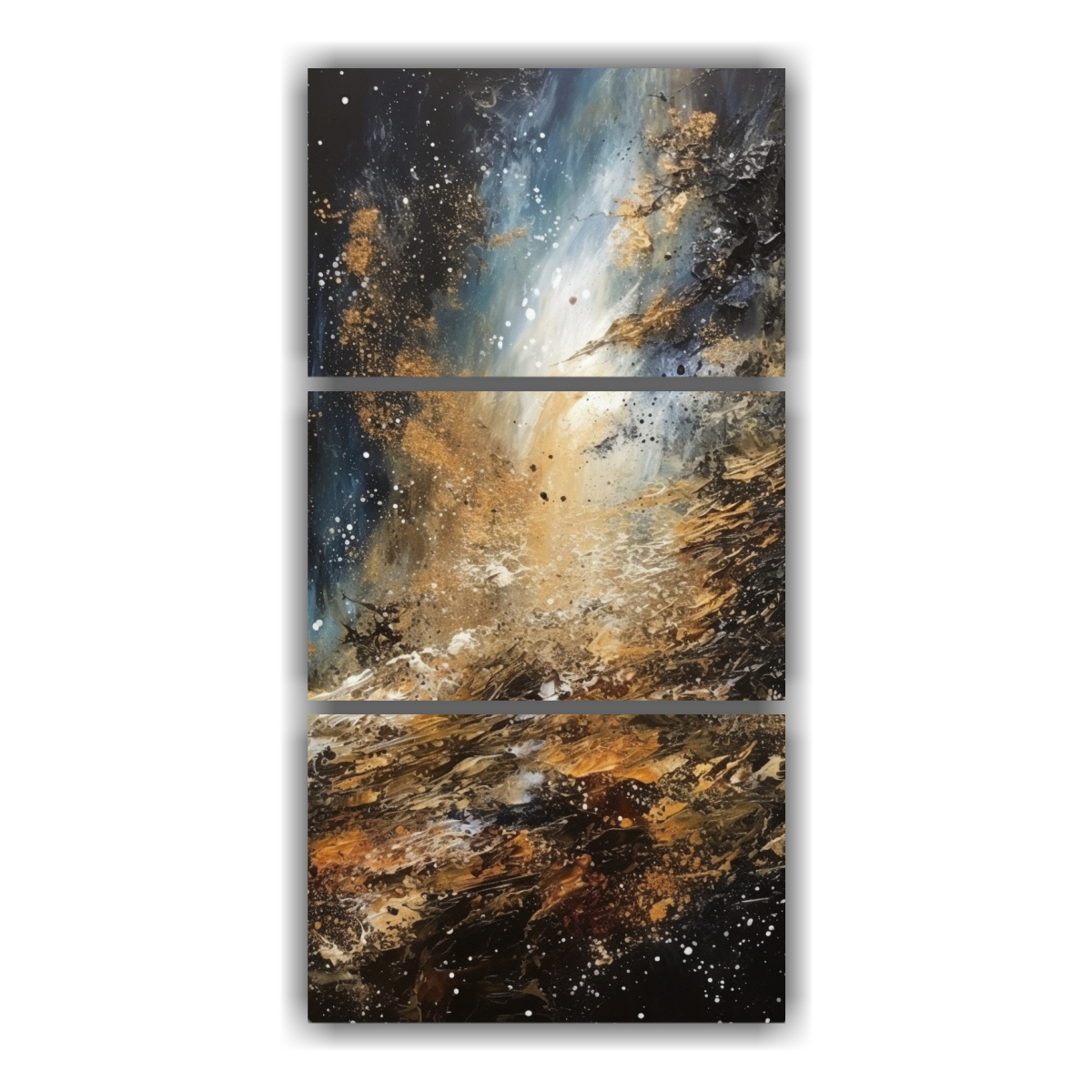 set-de-3-lienzos-verticales-efecto-visual-flakes-milky-way-oro-y-plata-galaxia