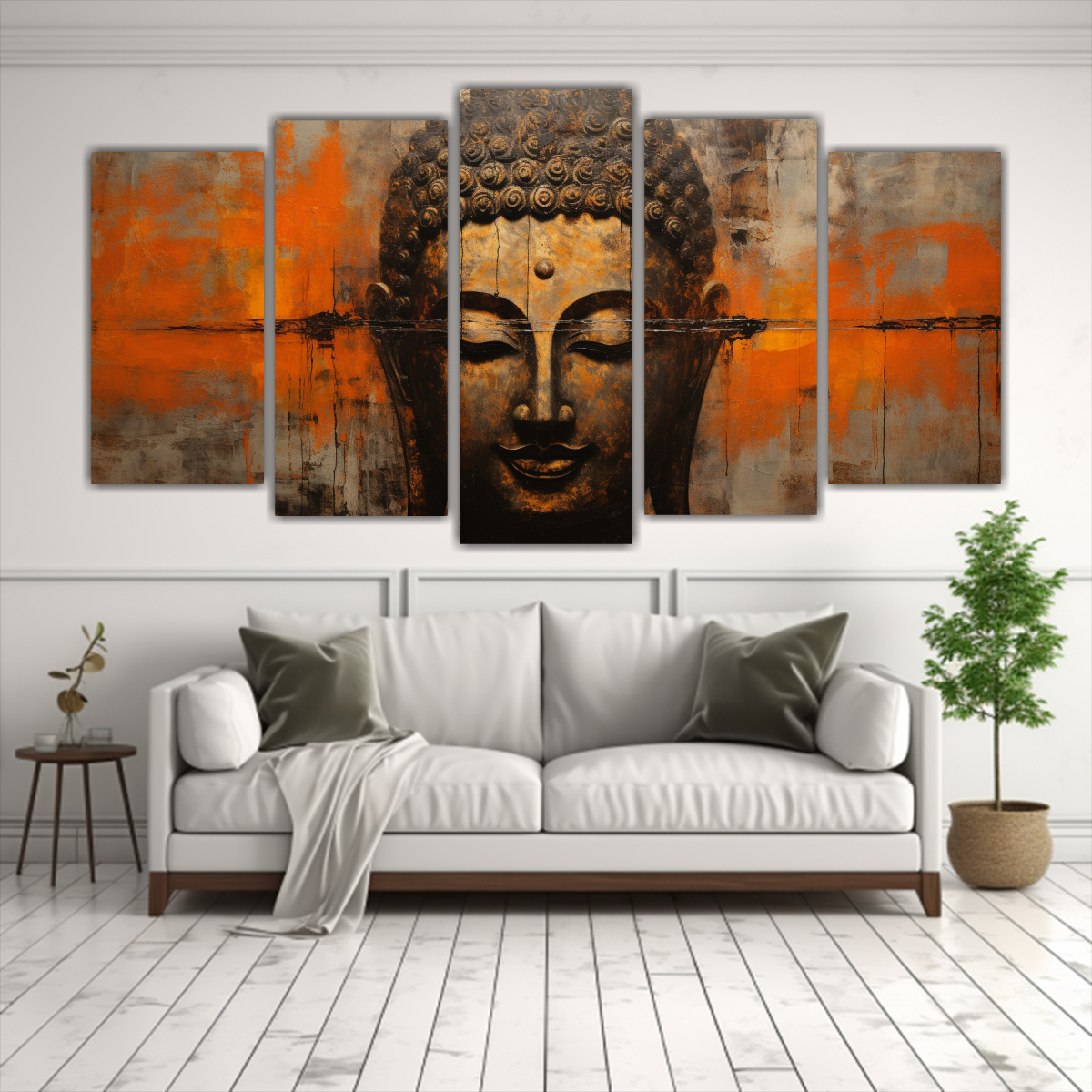 set-de-5-cuadros-creativa-protagonismo-buddha-estilo-abstracto-plata-y-naranja-1
