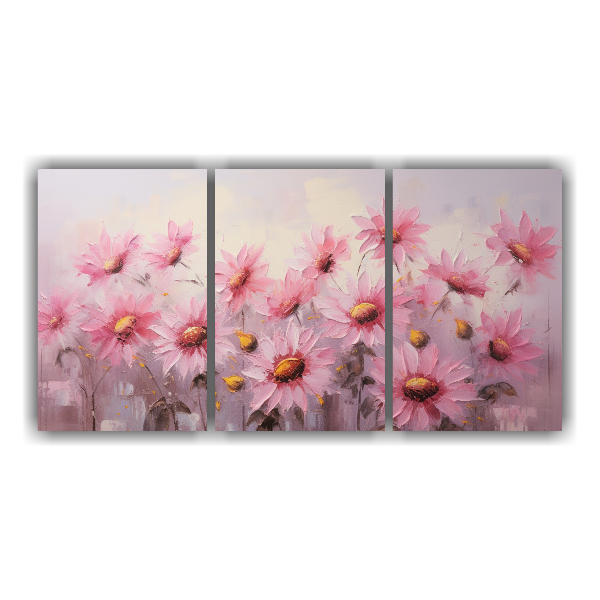 tr-ptico-dibujo-fantasia-de-girasoles-rosados-en-lienzo-estilo-pintura-de-decoraci-n-