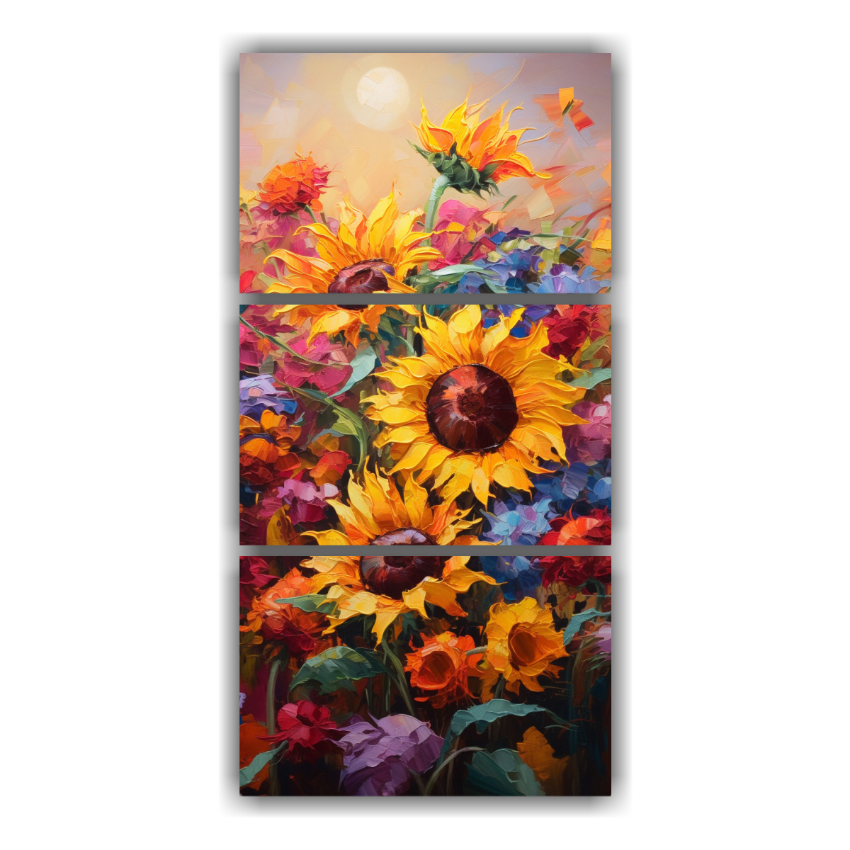 tr-ptico-fotograf-a-combinaci-n-de-colores-vibrantes-girasoles-pintura-en-lienzo-i