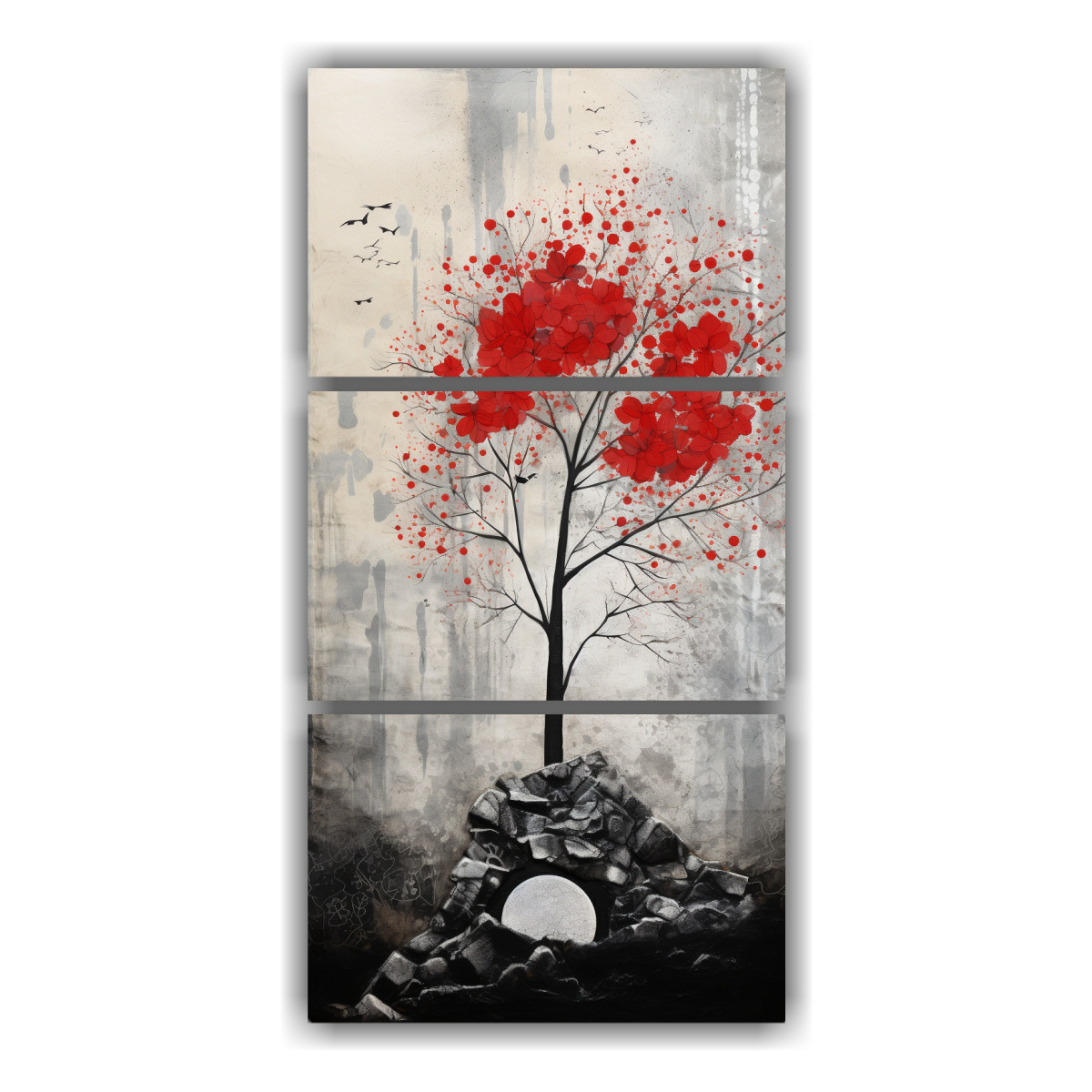 tres-composiciones-impreso-sim-trico-en-rojo-y-plata-de-rbol-en-estilo-de-pintura-decorativa