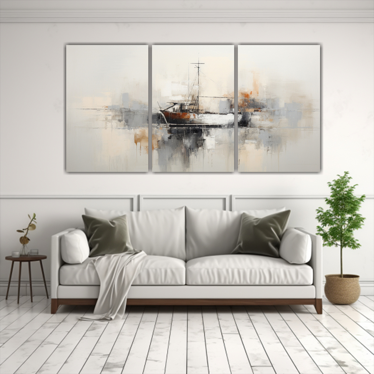 tres-cuadros-composicion-salon-pintura-abstracta-de-barco-en-blanco-y-negro-1