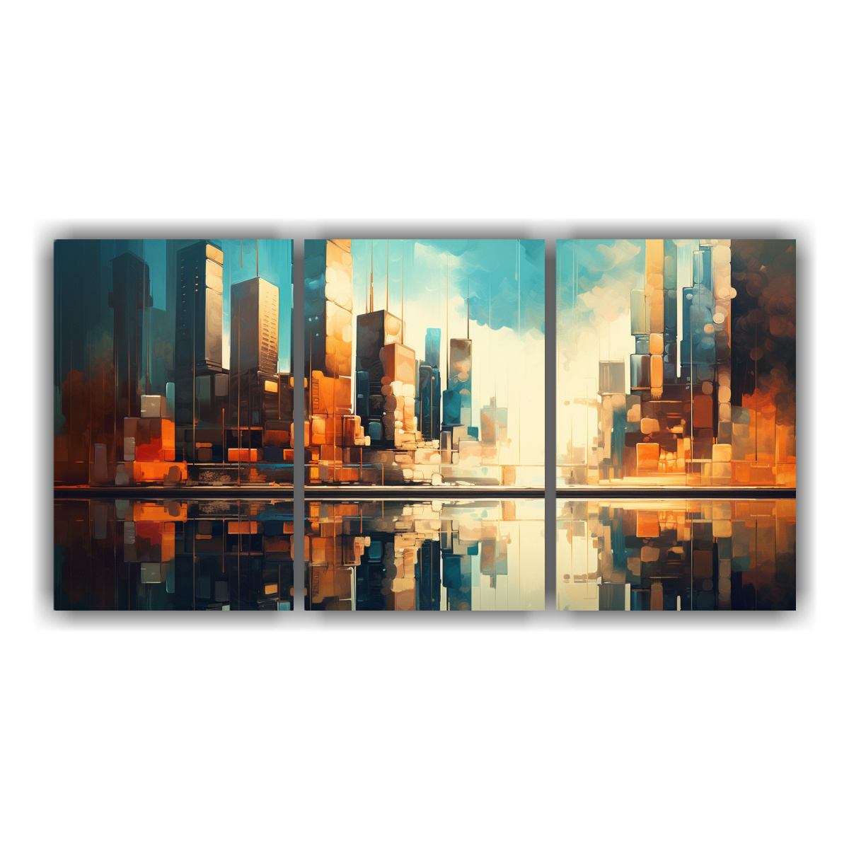 tres-telas-de-bastidor-moderno-de-una-pintura-abstracta-de-edificios-junto-al-agua-para-decorar-la-sala