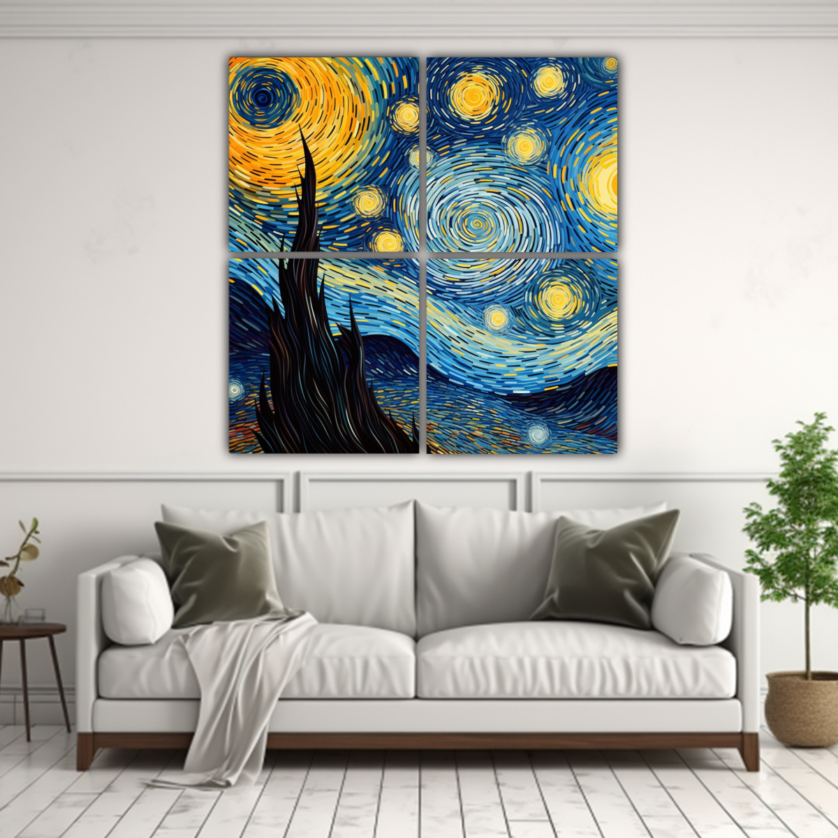 Cuadro Decorativo 4 Lienzos De Tela Tonos Fantasía Van Gogh - Decocuadros